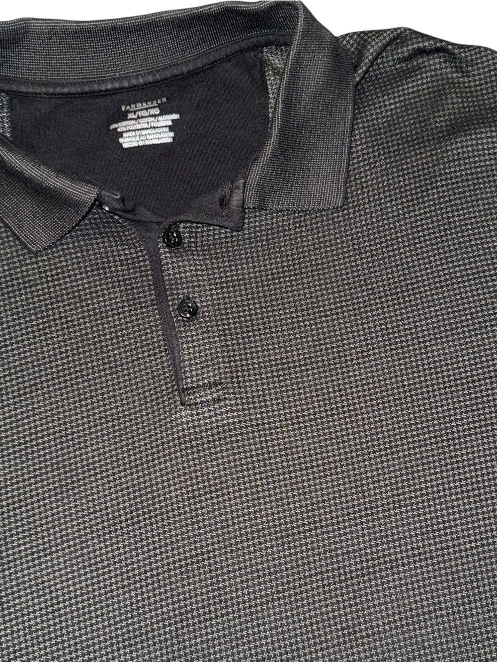 Van Heusen Polo Shirt Mens XL Short Sleeve Gray Black Textured Pattern Casual
